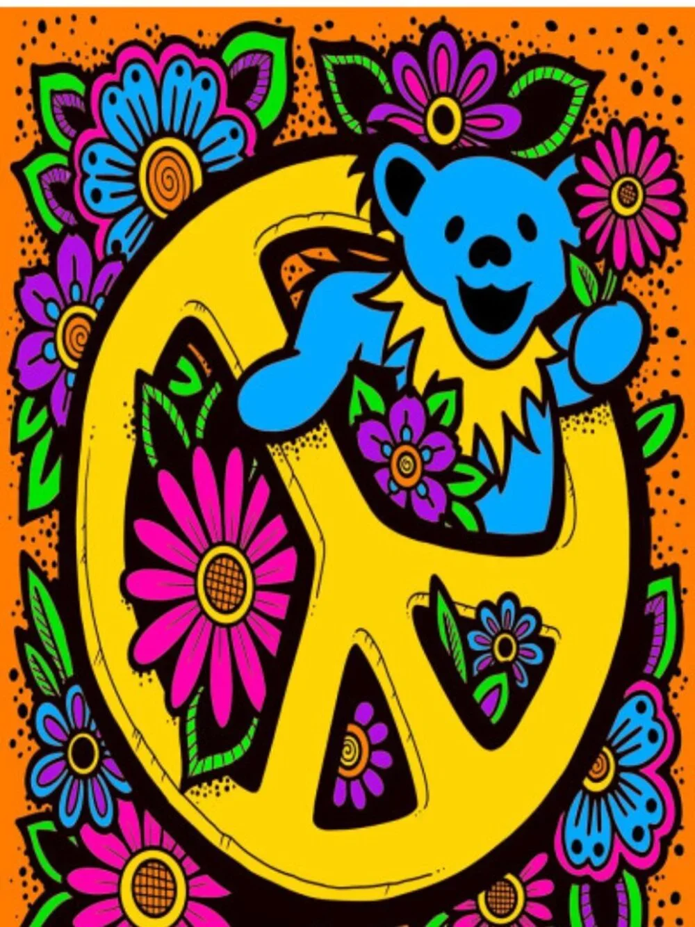 Grateful Dead 3D Peace Bear Tapestry ~ 60